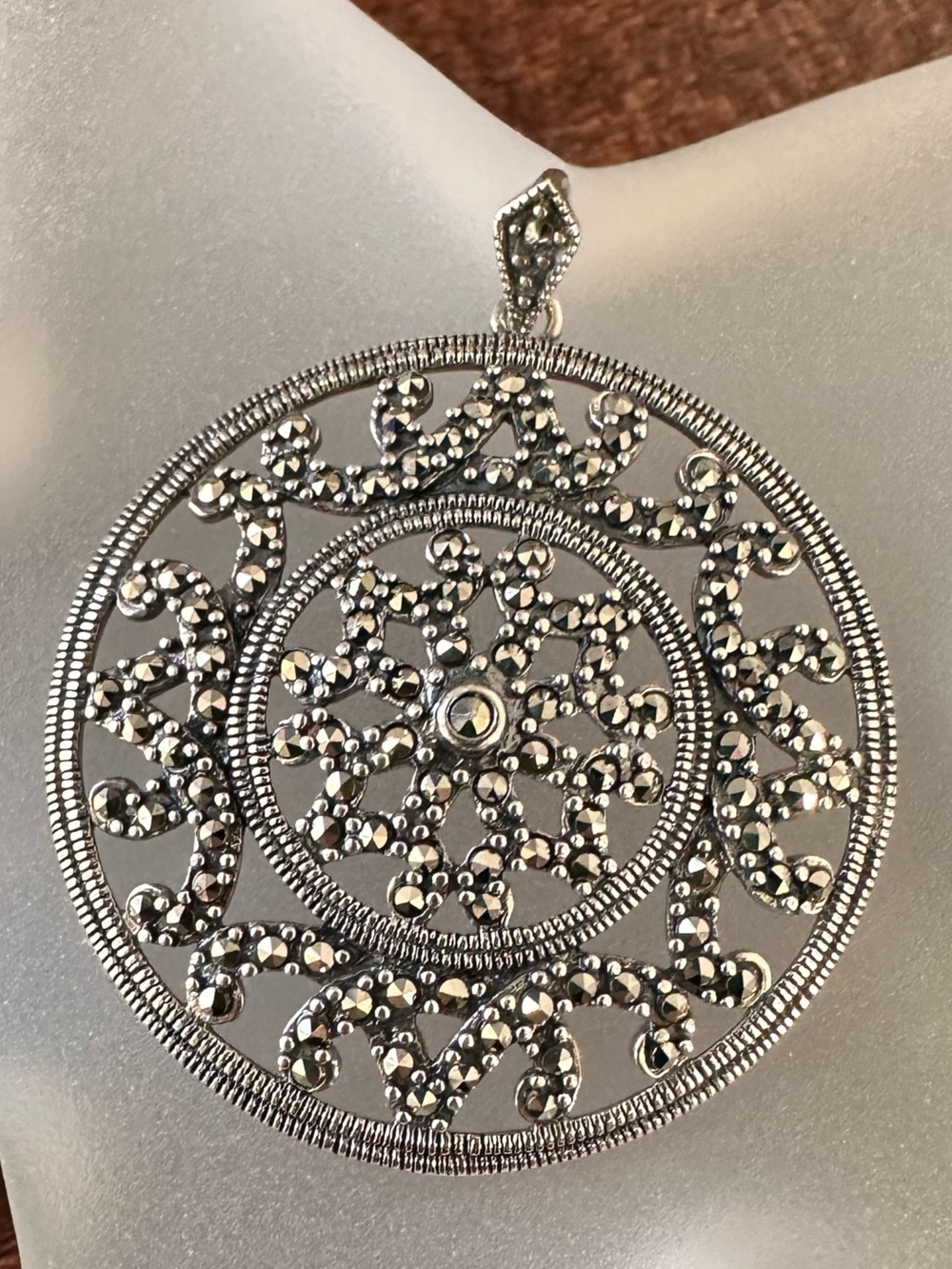 Oversized marcasite & sterling silver pendant